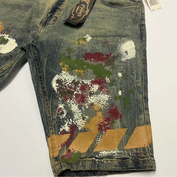 FWRD Denim Men’s Ice Blue Slim Fit Splash Jean Stretch Shorts Sz 40 New - Picture 3 of 7